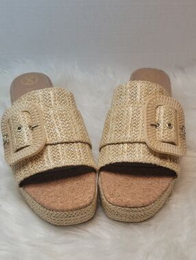 Sam & Libby Woven Slide Sandals‎ Buckle Raffia Boho Size 11